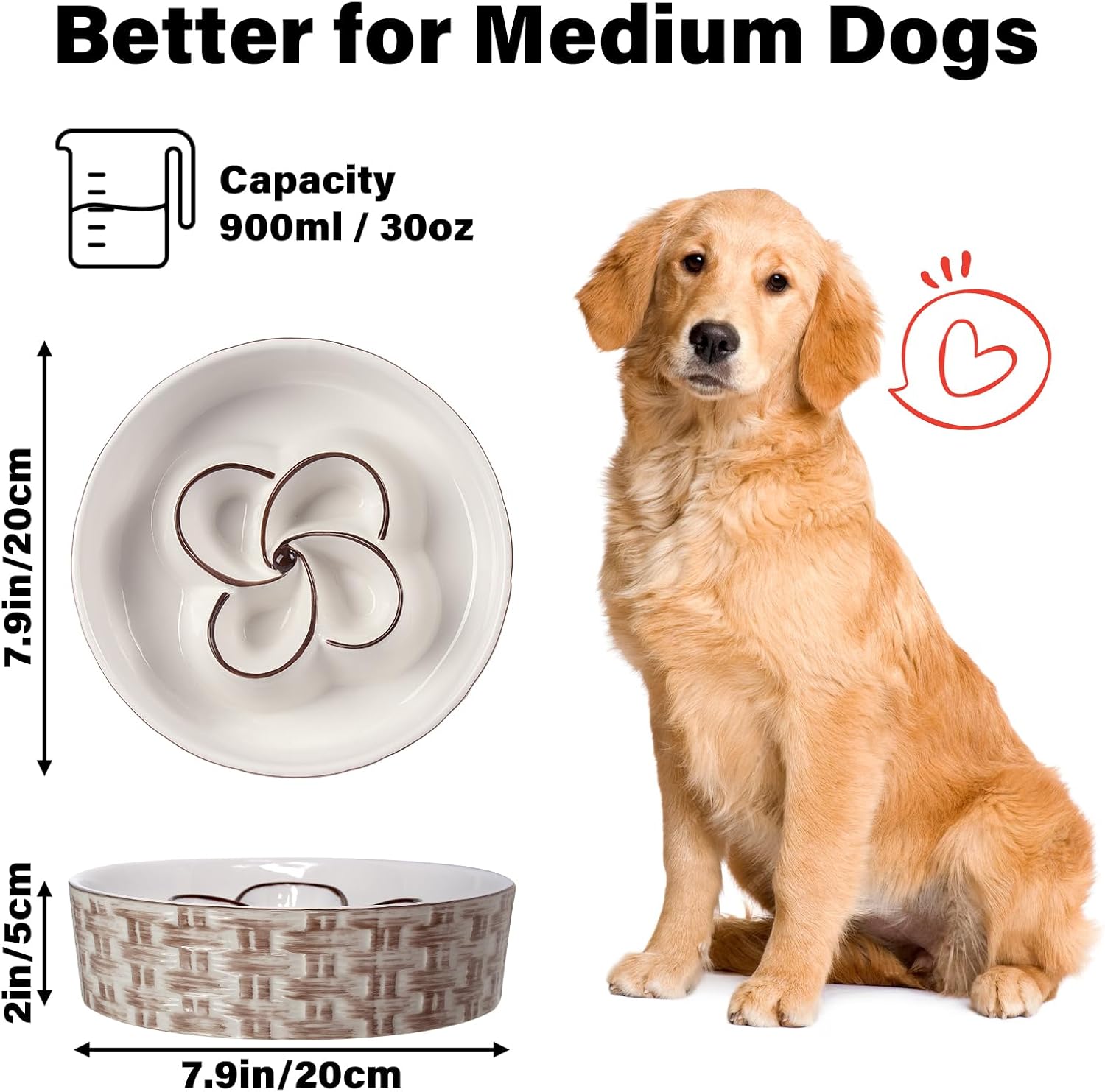 Non-Slip Ceramic Dog Bowl for Healthy Slow Eating